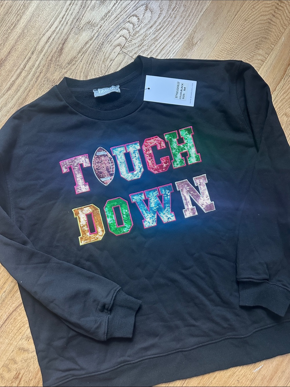Women Black 'TOUCHDOWN' Sequin Sweatshirt